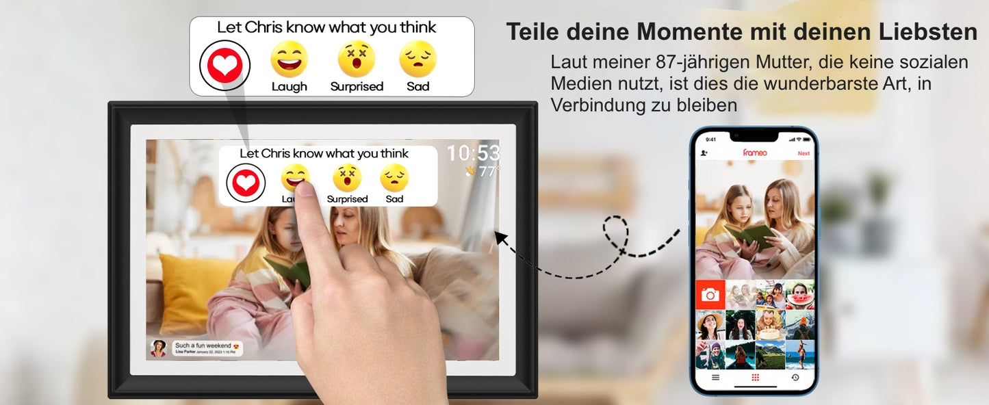 2024 Model LED - Frameo 10,1 Zoll WiFi Digitaler Bilderrahmen, 1280x800 HD, 32GB Speicher - Neues Modell 2024